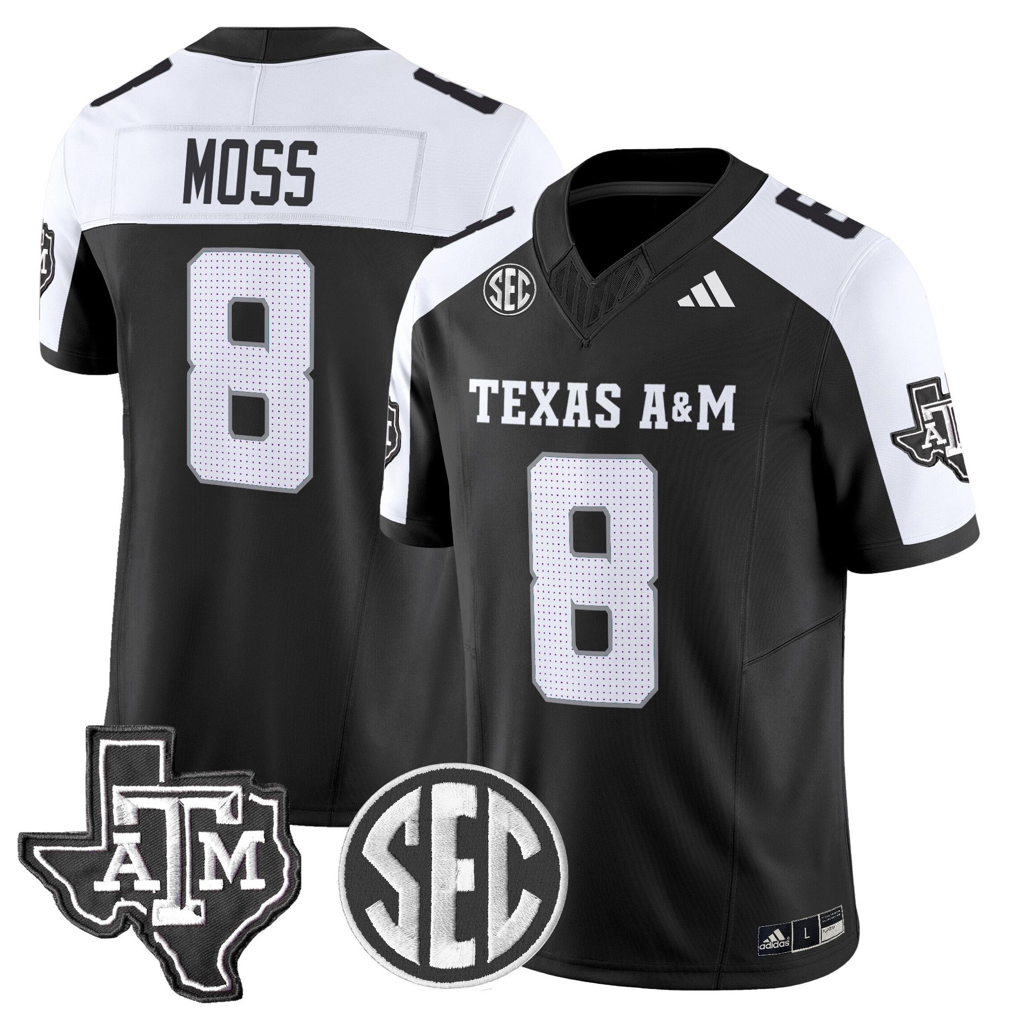 Men Texas A&M Aggies #8 Moss Black 2024 Vapor Limited NCAA Jersey->ncaa teams->NCAA Jersey